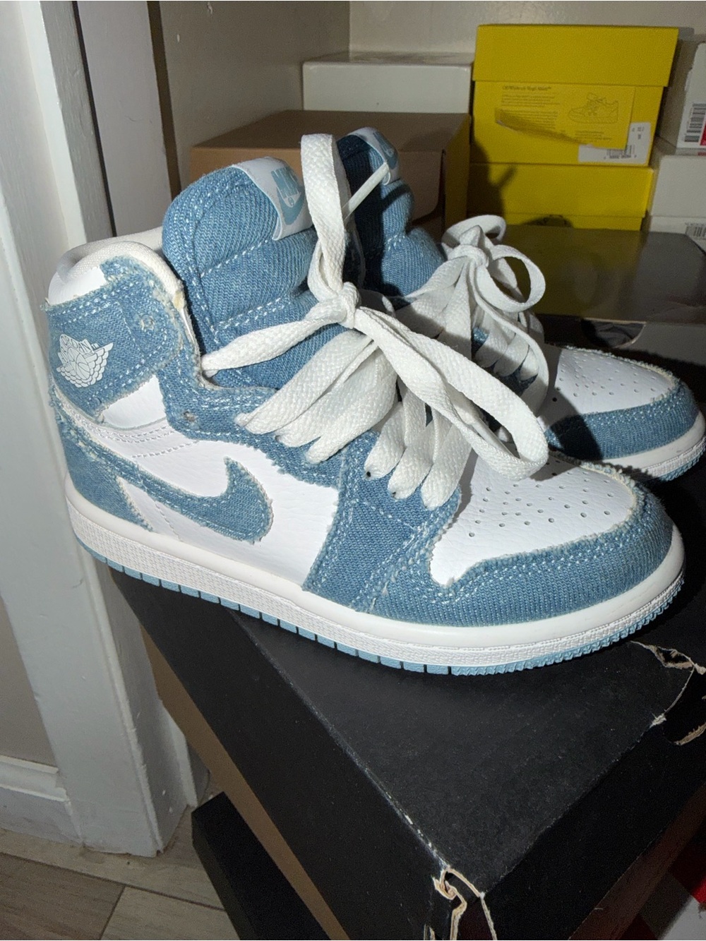 Nike Kids Light Blue and White Denim High-Top Sneakers